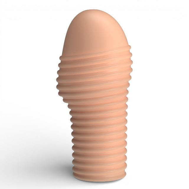 Manșon pentru penis PRETTY LOVE Hoytt, pentru îngroșare și stimulare intensă, texturat, cu striații, culoarea pielii, 9 cm