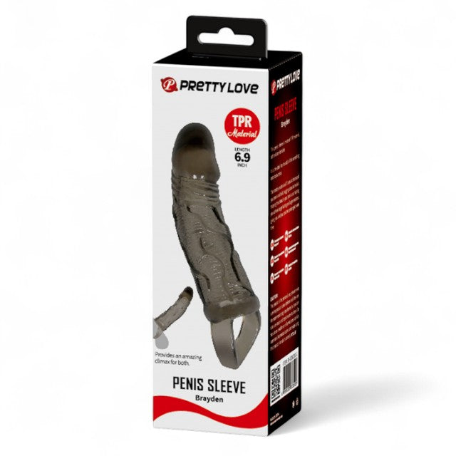 Manșon realist pentru penis PRETTY LOVE Brayden, pentru extensie și îngroșare, lungime 13.5cm, negru transparent 1 Manșon realist pentru penis PRETTY LOVE Brayden, pentru extensie și îngroșare, lungime 13.5cm, negru transparent