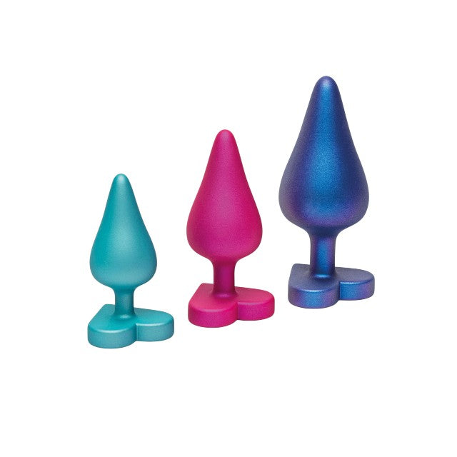 Set plug anal ROMP LUSTER Anal Training Kit, 3 dopuri de dimensiuni progresive, 7.4 cm - 10.5 cm, cu baze în formă de inimă, multicolore 1 Set plug anal ROMP LUSTER Anal Training Kit, 3 dopuri de dimensiuni progresive, 7.4 cm - 10.5 cm, cu baze în formă de inimă, multicolore
