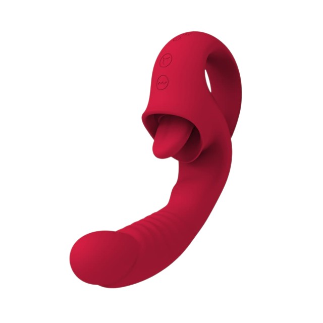 Vibrator dublu ROUGE VELVET Serena, pentru clitoris și punctul G, cu simulare sex oral, 10 funcții de vibrații ultra-puternice, roșu