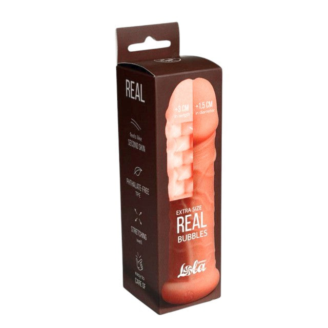 Manșon pentru extensia penisului LOLA Real Bubbles, +3 cm în lungime, +1.5 cm în grosime, culoarea pielii 1 Manșon pentru extensia penisului LOLA Real Bubbles, +3 cm în lungime, +1.5 cm în grosime, culoarea pielii