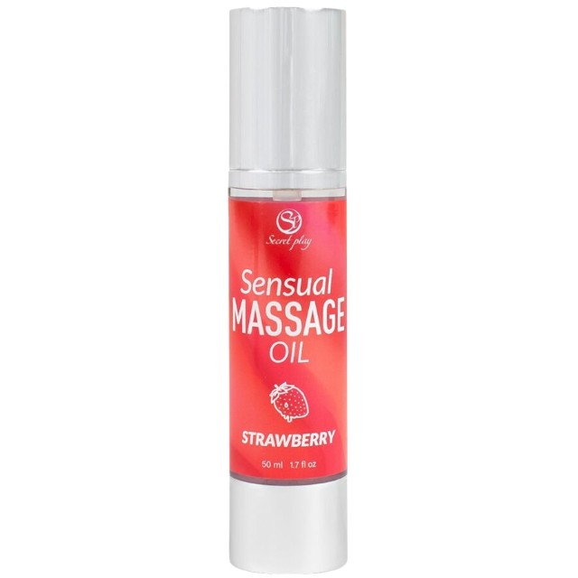 Ulei de masaj SECRET PLAY Sensual Massage Oil - Strawberry, cu efect hidratant, aromă de căpșuni, 50 ml