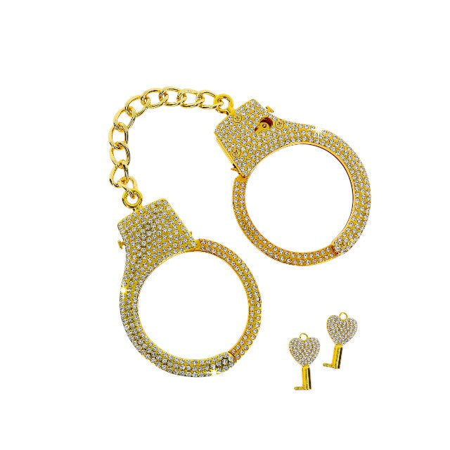 Cătușe TABOOM Diamond Wrist Cuffs, design cu strasuri încrustate și 2 chei în formă de inimă, mărime reglabilă, culoare auriu 1 Cătușe TABOOM Diamond Wrist Cuffs, design cu strasuri încrustate și 2 chei în formă de inimă, mărime reglabilă, culoare auriu