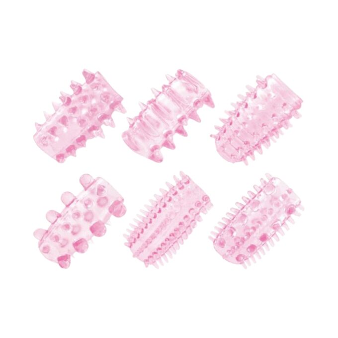 Set manșoane pentru penis TOYZ4LOVERS Pleasure, pentru stimulare intensă și îngroșare, cu 6 tipuri de striații, roz transparent