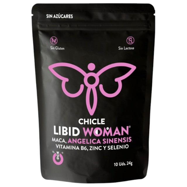 Gumă de mestecat WUG Chicle Libid Woman, pentru libido feminin, cu maca, vitamina B6, zinc și seleniu, fără zahăr, 10 buc
