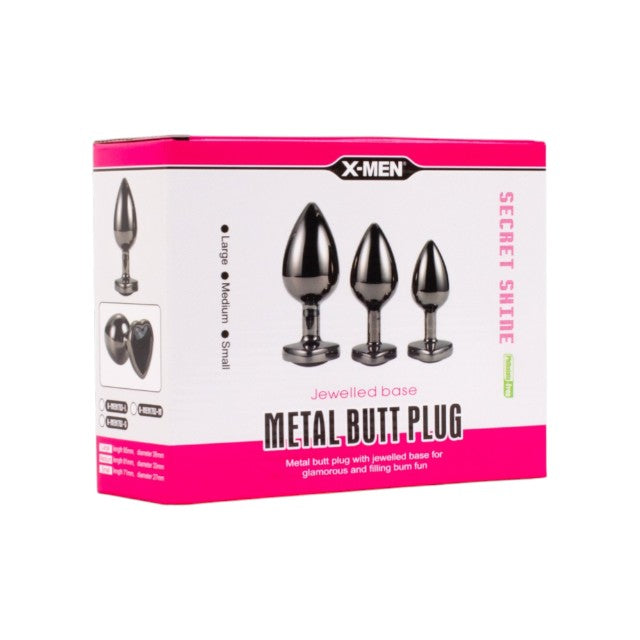 Set plug anal X-MEN Metal Butt Plug, 3 dopuri de dimensiuni progresive, diametre 2.7 - 3.9 cm, baze cu cristal, culoare bronz 1 Set plug anal X-MEN Metal Butt Plug, 3 dopuri de dimensiuni progresive, diametre 2.7 - 3.9 cm, baze cu cristal, culoare bronz