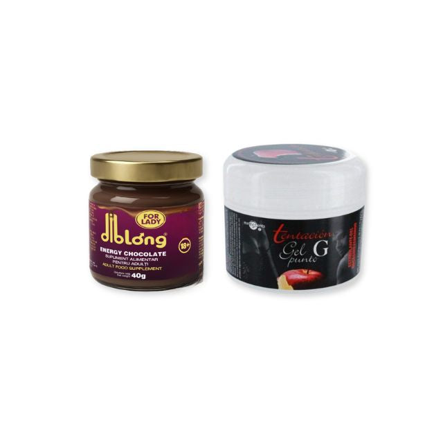Pachet pentru femei: Supliment alimentar sub formă de ciocolată tartinabilă DIBLONG, 40 g + Gel stimulant TEMPTATION Orgasmic G-Spot, 50 ml