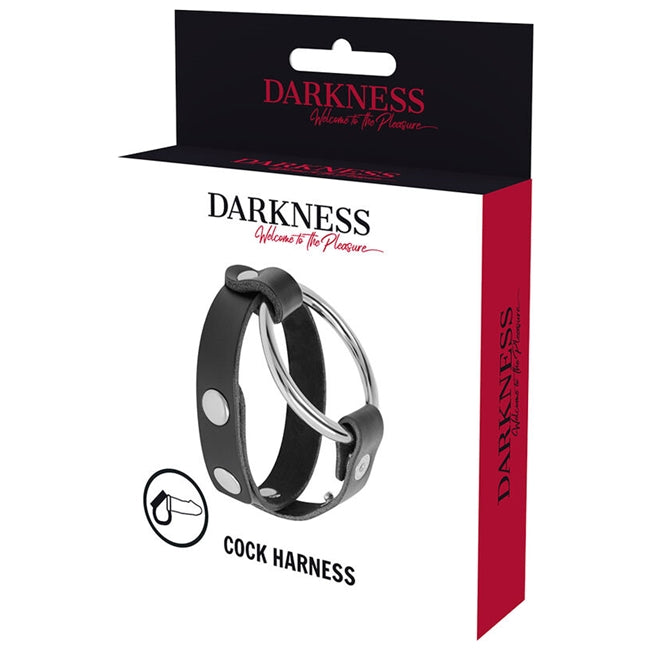 Ham pentru penis DARKNESS BDSM cu inel metalic pentru erecții puternice 1 Ham pentru penis DARKNESS BDSM cu inel metalic pentru erecții puternice
