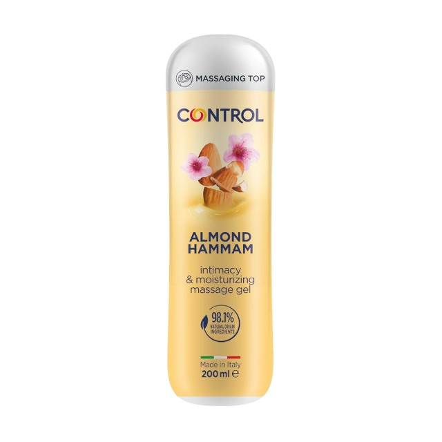 Gel pentru masaj și lubrifiant CONTROL Almond Hammam, capac cu bile de masaj, aromă de lapte de migdale, 200 ml