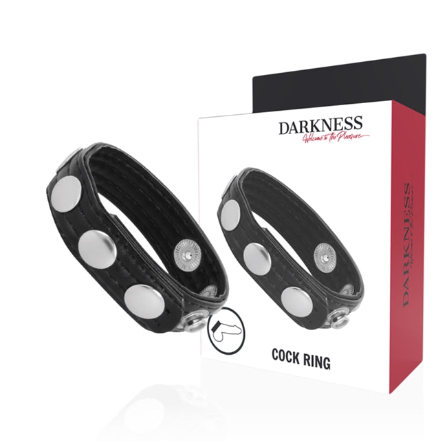 Inel pentru Penis DARKNESS, din piele, 5 niveluri de reglare, pentru imbunatatirea performantelor sexuale, din piele ecologica si capse, negru 1 Inel pentru Penis DARKNESS, din piele, 5 niveluri de reglare, pentru imbunatatirea performantelor sexuale, din piele ecologica si capse, negru