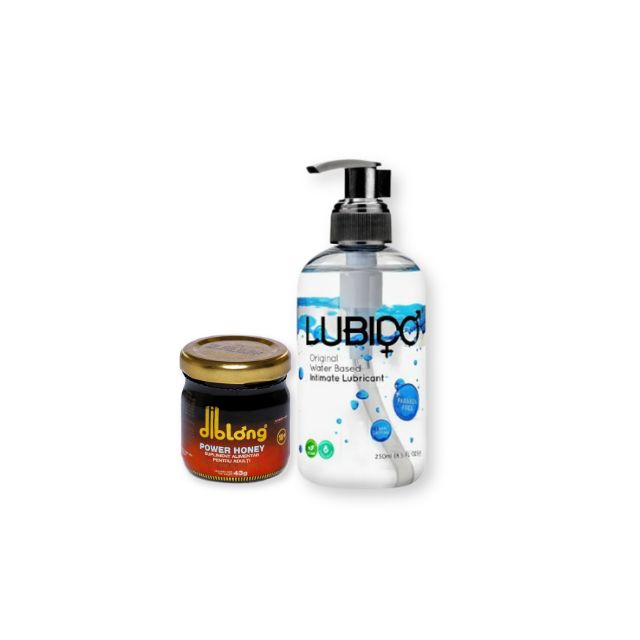 Pachet pentru cupluri: Supliment alimentar cu miere DIBLONG Power Honey, 43g, 1 buc + Lubrifiant pe bază de apă LUBIDO, 250 ml, 1 buc