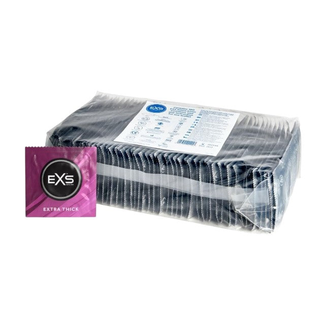 Prezervative EXS Extra Thick, din latex, lubrifiate, groase și rezistente, diametru 53 ± 2 mm, 100 buc
