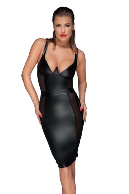 Rochie Creion Wetlook cu Insertii Tul Transparent M 1 Rochie Creion Wetlook cu Insertii Tul Transparent M