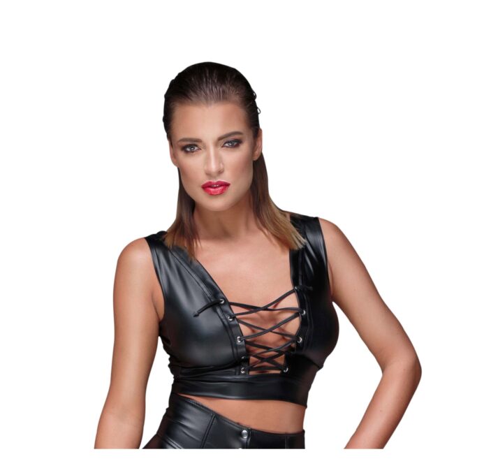 Top Scurt Wetlook cu Snururi S 1 Top Scurt Wetlook cu Snururi S