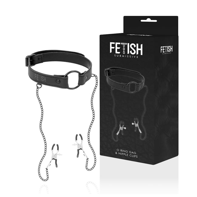 Gag FETISH SUBMISSIVE cu inel pentru gură și cleme pentru sâni 1 Gag FETISH SUBMISSIVE cu inel pentru gură și cleme pentru sâni