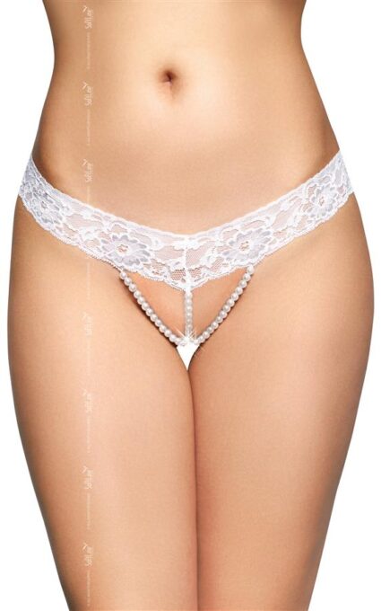 Bikini Sexy cu Perle Crotchless Alb M/L 1 Bikini Sexy cu Perle Crotchless Alb M/L