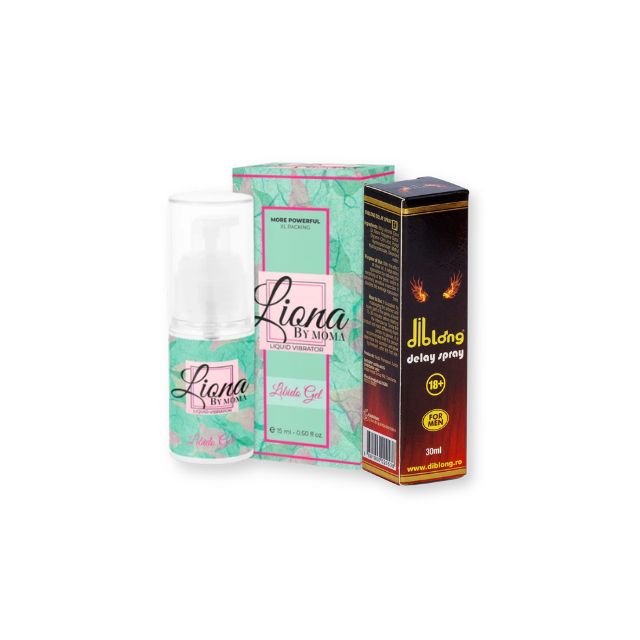 Pachet pentru cupluri: Spray bărbați DIBLONG Delay Spray, 1 buc + Gel stimulare clitoris Liona by Moma Libido, 1 buc