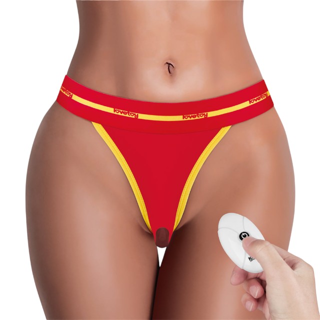 Chilot cu stimulator LOVETOY Vibe and Fuck, chilot cu logo decorativ, bullet vibrator inclus, funcții multiple de vibrare, control prin telecomandă M/L