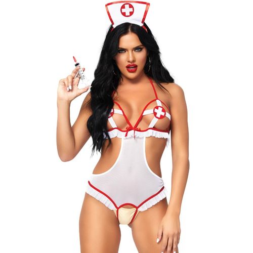 Costum sexy crothless Leg Avenue Nurse, alb, marime universala (87051)