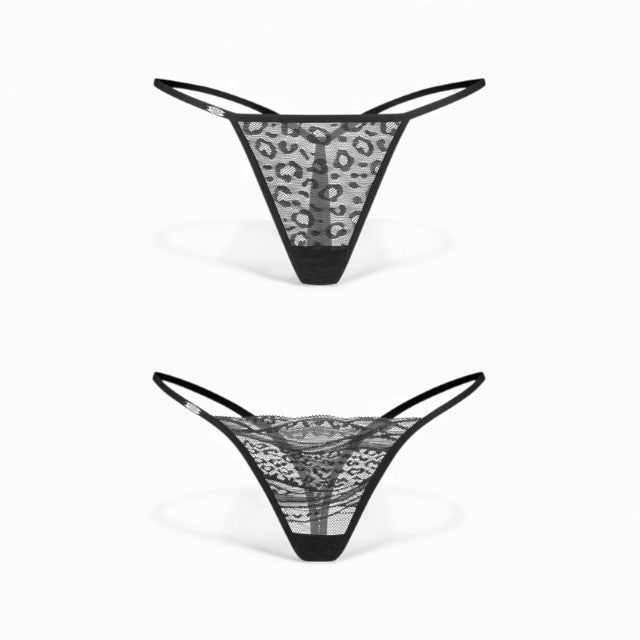 Set 2 chiloți tanga OBSESSIVE Clara, model dantelă și animal print, culoare negru, mărime L/XL 1 Set 2 chiloți tanga OBSESSIVE Clara, model dantelă și animal print, culoare negru, mărime L/XL