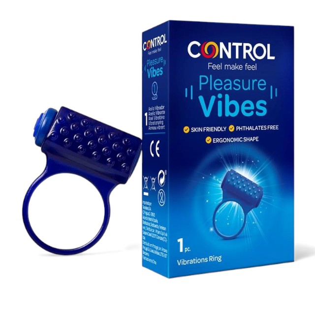 Inel vibrator pentru penis CONTROL Pleasure Vibes, pentru îmbunătățirea performanțelor sexuale, culoare albastru 1 Inel vibrator pentru penis CONTROL Pleasure Vibes, pentru îmbunătățirea performanțelor sexuale, culoare albastru