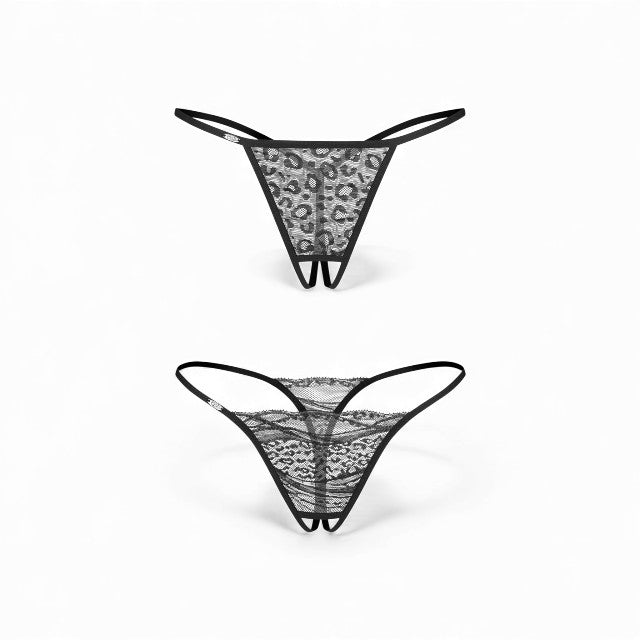Set 2 chiloți sexy OBSESSIVE Bianca, design crotchless, model dantelă și animal print, culoare negru, mărime L/XL 1 Set 2 chiloți sexy OBSESSIVE Bianca, design crotchless, model dantelă și animal print, culoare negru, mărime L/XL