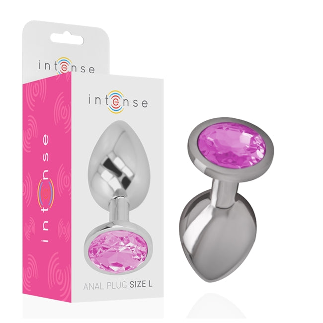 Plug anal INTENSE din Aluminiu, cu cristal Roz, marimea L 1 Plug anal INTENSE din Aluminiu, cu cristal Roz, marimea L