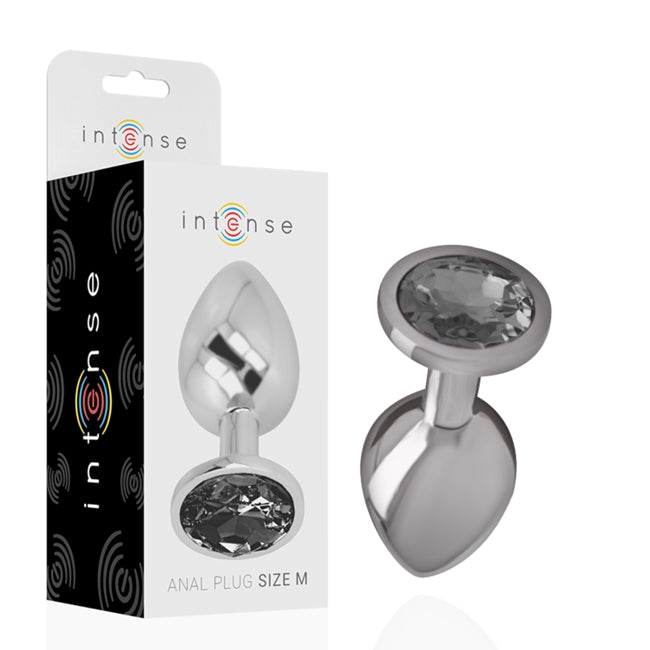 Plug anal INTENSE din Aluminiu, cu cristal Negru, marimea M 1 Plug anal INTENSE din Aluminiu, cu cristal Negru, marimea M