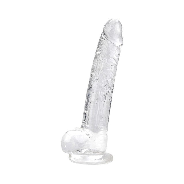 Dildo LOVING JOY 9” Crystal Dildo with Balls, design realist cu testicule, bază cu ventuză, lungime 24 cm, transparent (N12188)