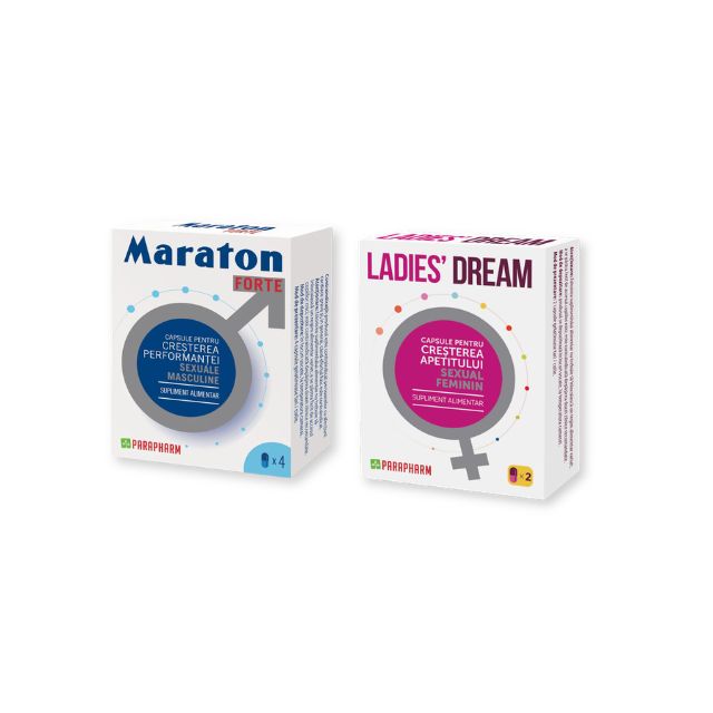 Pachet pentru cupluri: Capsule afrodisiace MARATON FORTE, 4 buc + Capsule afrodisiace LADIES DREAM, 2 buc