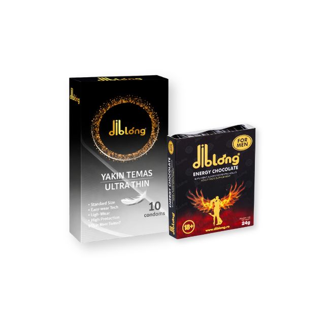 Pachet pentru bărbați: Supliment alimentar bărbați DIBLONG Energy Chocolate, 1 buc + Prezervative DIBLONG Ultra Thin, 10 buc