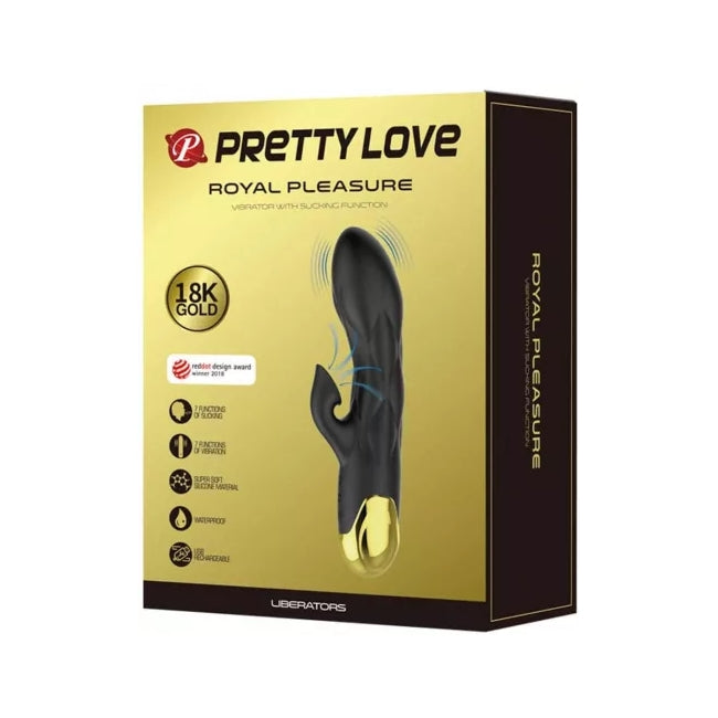 Vibrator stimulator Pretty Love - Naughty Play Royal Pleasure, cu 7 functii de vibrare si 7 de aspirare, incarcare USB, din silicon, negru
