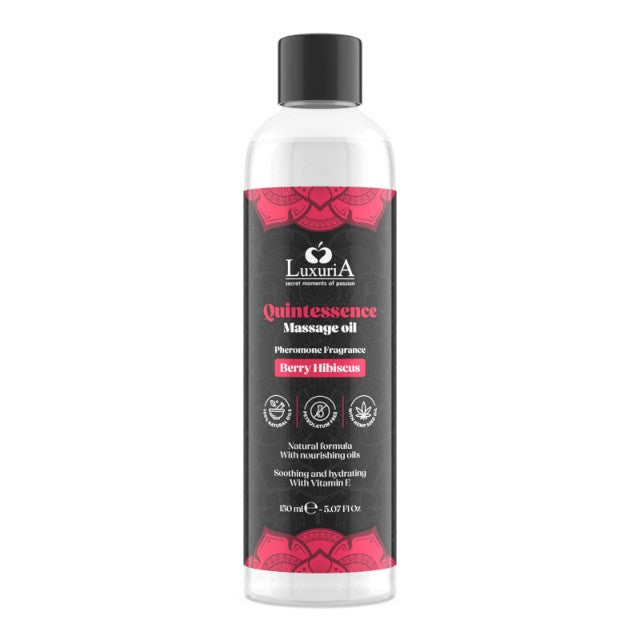 Ulei de masaj LUXURIA Quintessence Berry Hibiscus, cu vitamina E și feromoni, cu aromă de zmeură și hibiscus, 150 ml