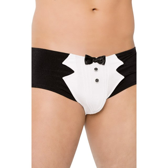 Boxeri sexy SOFTLINE Shorts 4504, lenjerie erotică pentru bărbați cu design de tuxedo cu papion, negru cu alb, mărime M