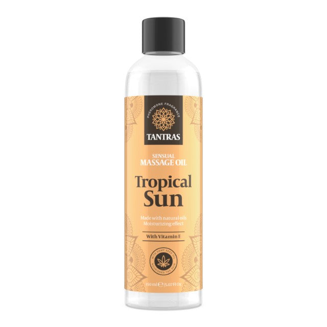 Ulei de masaj TANTRAS Tropical Sun, cu vitamina E și uleiuri naturale, aromă de citrice și lavandă, 150 ml (galben)