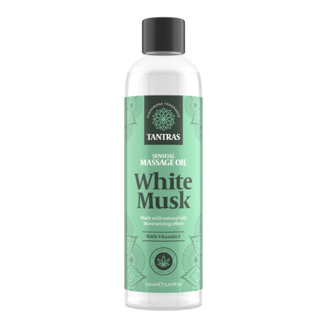 Ulei de masaj TANTRAS White Musk, cu vitamina E și uleiuri naturale, aromă de iasomie, santal și vanilie, 150 ml (verde)