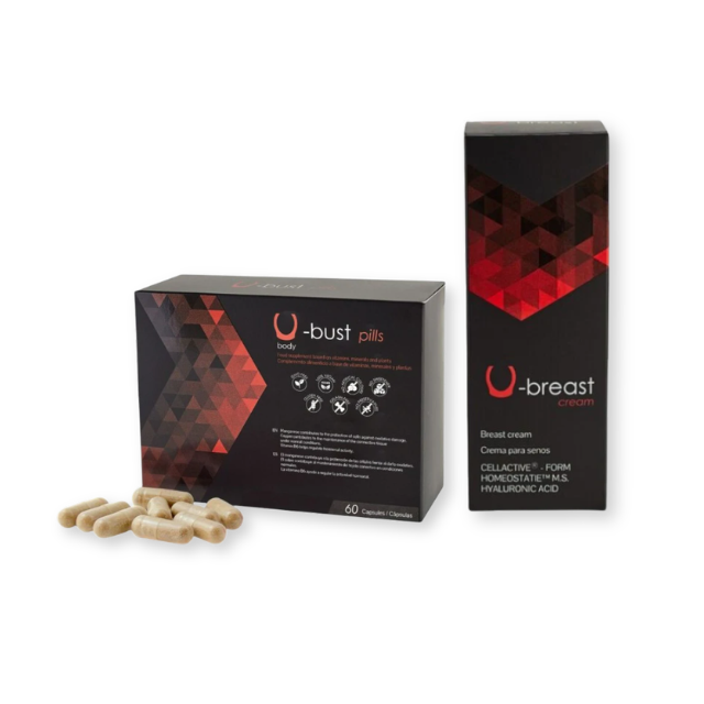 Pachet pentru femei: Capsule 500 COSMETICS U-Bust Pills, 60 buc + Cremă 500 COSMETICS U-Breast Cream, 75 ml 1 Pachet pentru femei: Capsule 500 COSMETICS U-Bust Pills, 60 buc + Cremă 500 COSMETICS U-Breast Cream, 75 ml